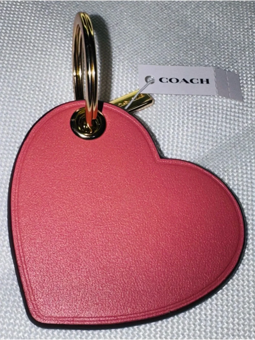 Coach Pink Heart Leather Bag Charm Keychain Gold Tone NWT Cute Coquette - Picture 4 of 4